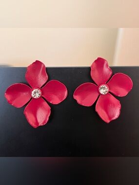 Deep Fuchsia Floral Crystal Stud Earrings